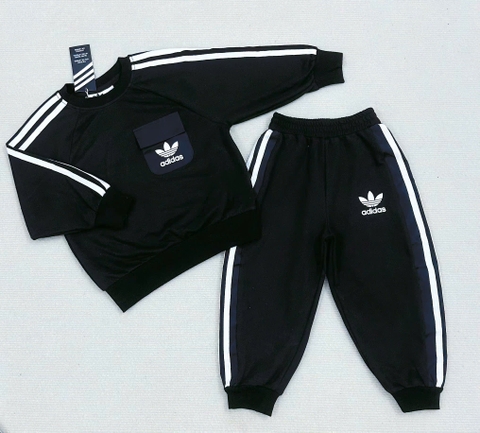 BN161-(9-26kg)-Bộ nỉ thu đông đen sọc trắng ADD bé trai VNXK