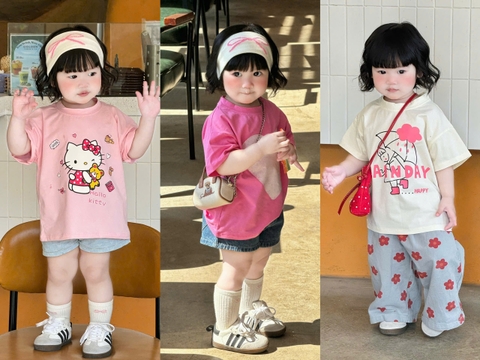 BT857-Combo 3 áo thun cộc Kitty hồng bé gái 9-25kg