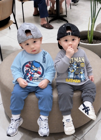 BT1093-Combo 2 bộ Siêu Nhân XANh DƯƠNG-XÁM cotton
