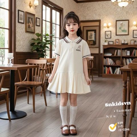 Bt831- Đầm polo xếp ly chân bé trai thêu thỏ