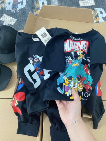 BN125-TẶNG MŨ- Bộ thun cộc tay bé trai tặng kèm mũ đen