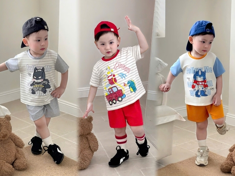 BT903-Combo 3 bộ cotton  viền SIÊU NHÂN kẻ ngang bé trai
