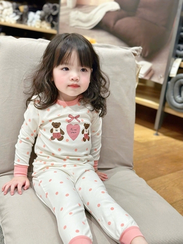 Cb169- (9-26kg) Combo 2 bộ thun díp bé gái Gấu bi VNXK