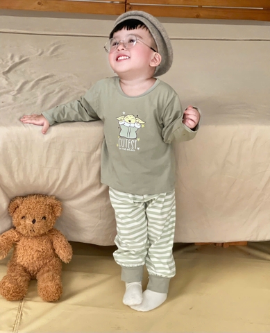 CB385- Combo 2 bộ thun dài tay bé trai xanh be