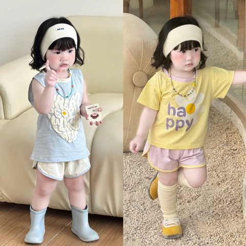 BT949- Bộ cotton màu Vàng-Chì Chuột in trước sau