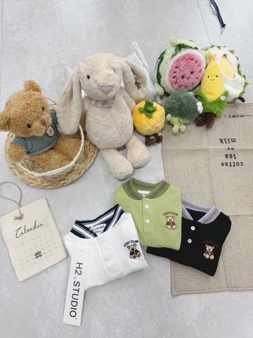 Bt690- Combo 3 áo thêu GẤU Cosy cổ bo dệt loại đẹp