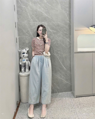 Quan064- QUẦN jean baggy cạp chun màu xanh nhạt