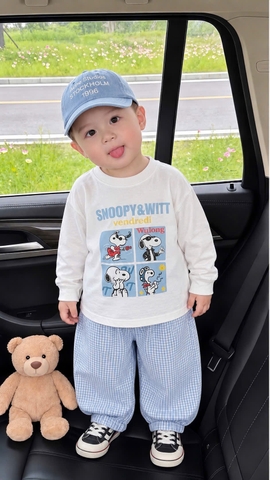 SET1024-Set quần áo đôi mẹ con vải cotton trắng xanh