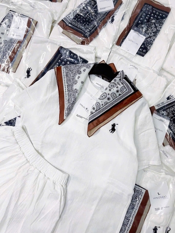 Set707- Set đũi trắng cộc tay 2 lớp tặng kèm khăn