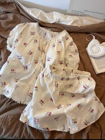 SET964-  Bộ pijama cộc tay đũi hoa nhí mát