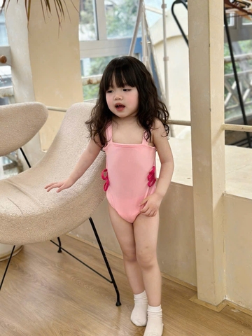 BT302- Bộ bơi babies hai dây màu hồng bé gái liền mảnh