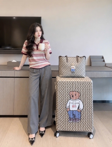A720-Áo len dệt kim cộc tay kẻ đỏ đủ tem