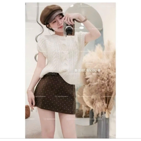 QUAN129- Chân váy dạ chấm bi chữ A có lót quần