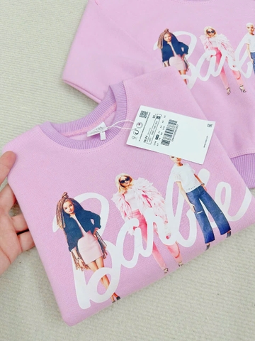 BN191- Bộ nỉ in babies tím nhạt mix legging bé gái VNXK