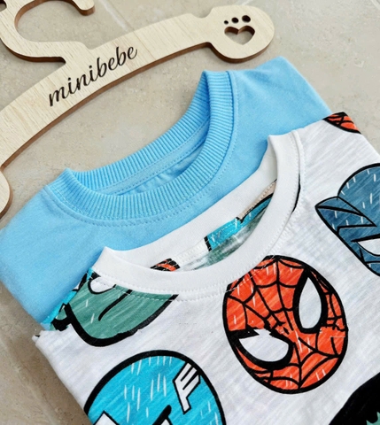 CB332- Combo 2 bộ xược xanh trắng NHỆN in full mặc dáng cộc