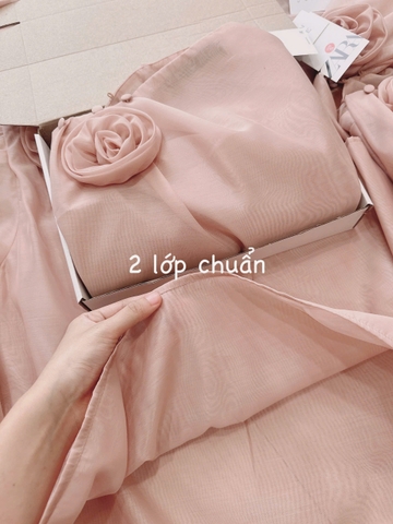 A154-Áo sơ mi nữ voan tơ cúc bọc đính hoa