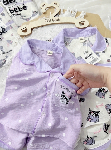 CB246- Combo 2 bộ pijama KUROMI trắng tím cộc tay bé gái