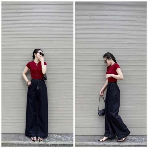 Quan038- quần jeans suông đậm chạy chỉ chất mềm tuí sau