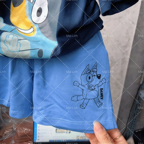 BT253-Bộ full cotton BLUE cạp chun quần xanh mint