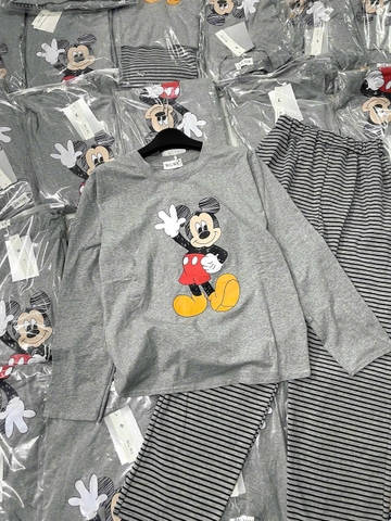 Set703-Set mặc nhà dài tay thu đông vải tăm mickey xám