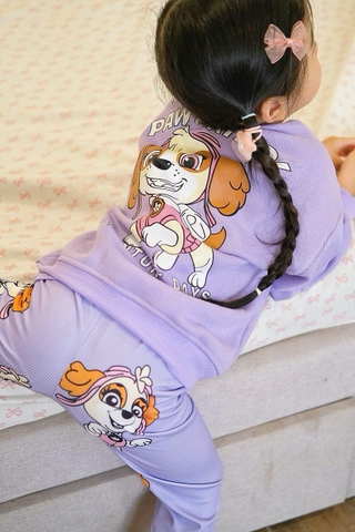 BN130-Bộ nỉ dài tay da cá bé gái màu tím VNXK