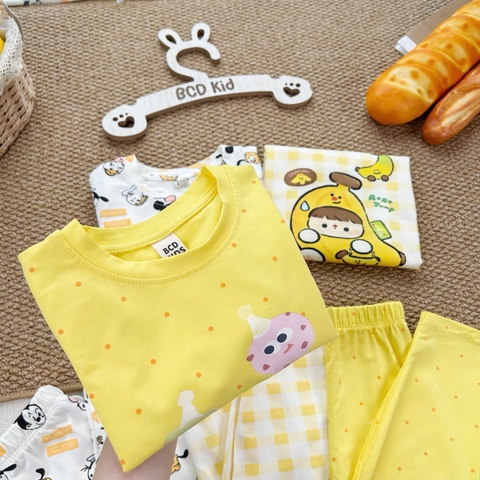 BT1041-Combo 3 bộ thun cotton dài tay vàng bé gái