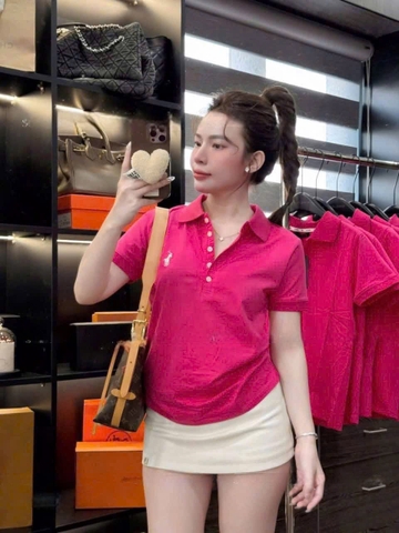 A280- Áo polo màu hồng thêu ngựa chất zip