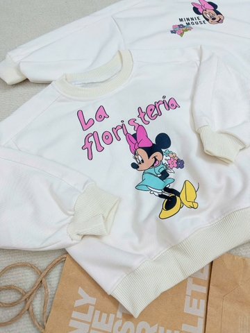 Bn148- (8-25kg)- Bộ nỉ thu đông dài tay bé gái Mickey cam trắng VNXK