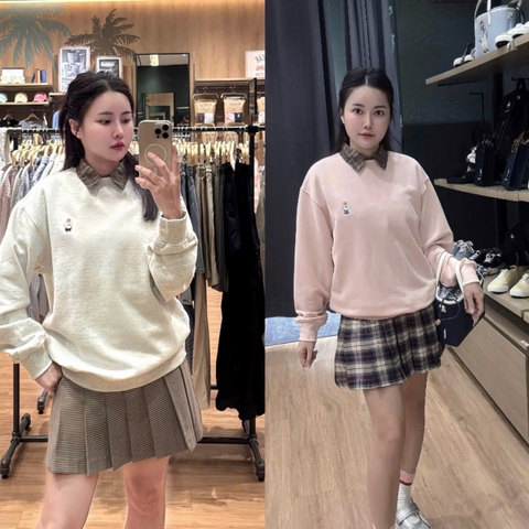 A400- Áo nỉ hoodie gấu hồng và be