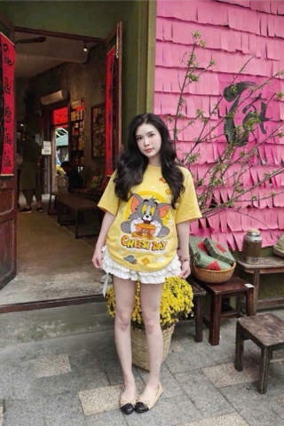 A538-Áo thun vàng Tom và Jerry mặc đôi mẹ con vải cotton mát