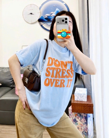 A519-Áo thun suông  xanh chữ cam mẫu mới hot 2026