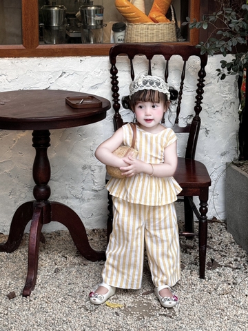 SETKID033-JUM nơ lưng bé gái 3 màu kẻ chất đũi lien loại đẹp