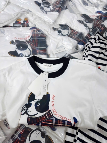 SET472-Bộ áo cotton CÚN in lụa mix quần kẻ suông dài 100cm