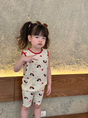 CB311- Combo 3 bộ trắng bi viền đỏ bé gái mix legging chất cotton