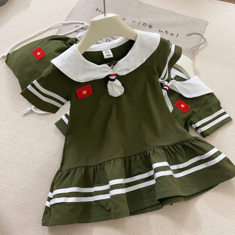 BT470- bộ/đầm trẻ em màu bộ đội chất cotton tặng kèm balo xinh