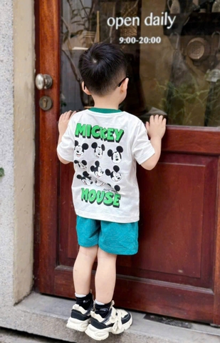 BT300- Bộ nhện ĐỎ quần Than bé trai áo cotton mix quần cua