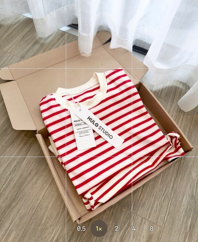 Set889- Set mặc nhà cộc tay kẻ ngang đỏ hot hit