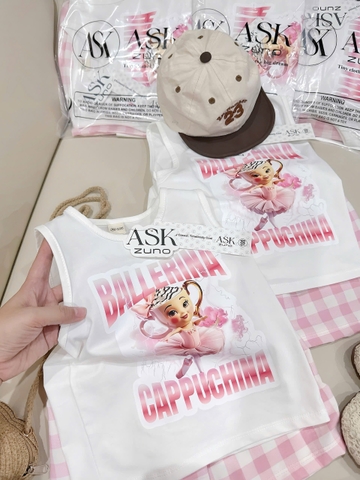 Bt587- Bộ Capu trắng quần kẻ hồng chất cotton trẻ em