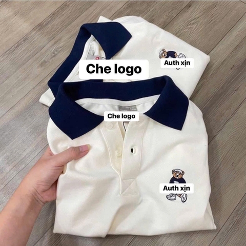 A313- Áo trắng Gấu thêu cổ than hàng nhà máy full tem