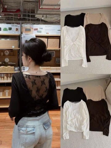 A748-Áo thun giấy phối ren lưng 4 màu dài tay