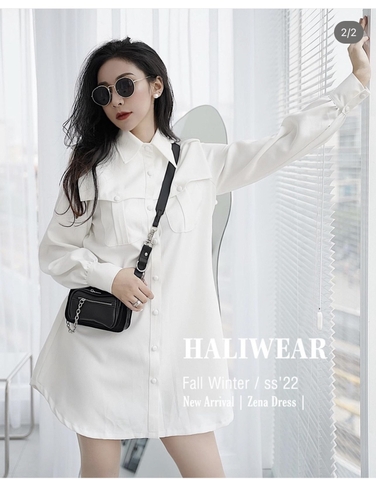 Áo sơ mi trắng dáng suông cúc ngọc vạt bầu