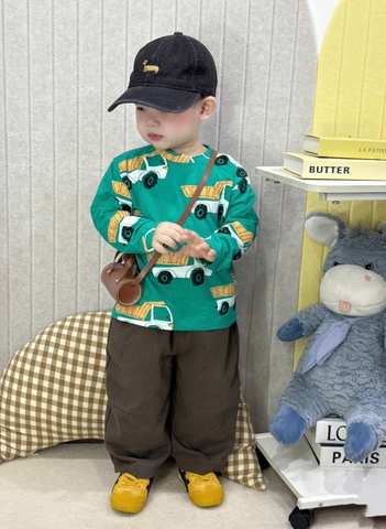 Bt676- Combo 4 áo phông dài tay chất cotton in xanh-vàng