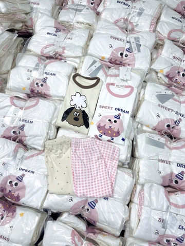 CB388-Combo 2 bộ thun díp dài tay bé gái hồng be