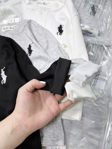 CB386-Combo 3 áo cotton zip dài tay thêu ngực bé trai xám trắng đen