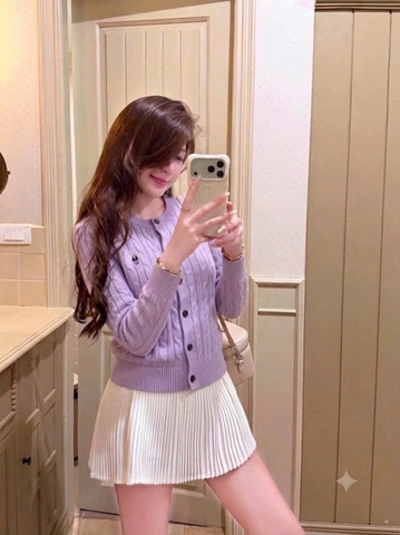 A690-Áo len cadigan thêu gấu tím hot hit