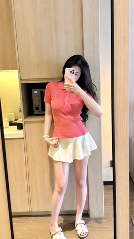 A636-Áo len cổ bẻ màu cam thêu ngực hàng nhà máy đủ tem
