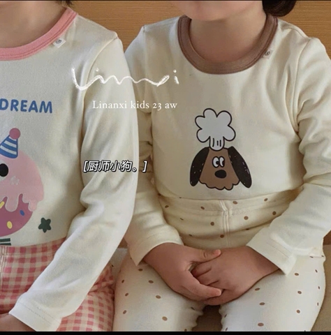 CB388-Combo 2 bộ thun díp dài tay bé gái hồng be