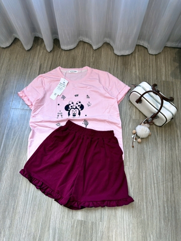 SET965-  Set mặc nhà áo mickey hồng phối quần cộc bèo