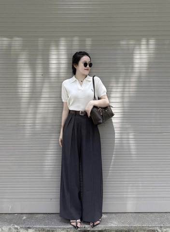 QUAN076-Quần suông ly vải đen xám có kèm đai