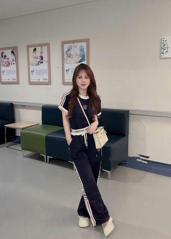 A721- Set Than mì cạp chữ áo cộc quần suông